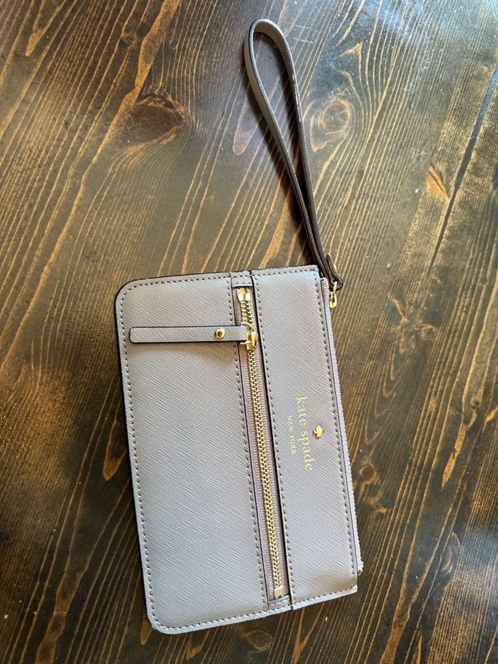 kate spade gray leather wristlet wallet with gold hardware